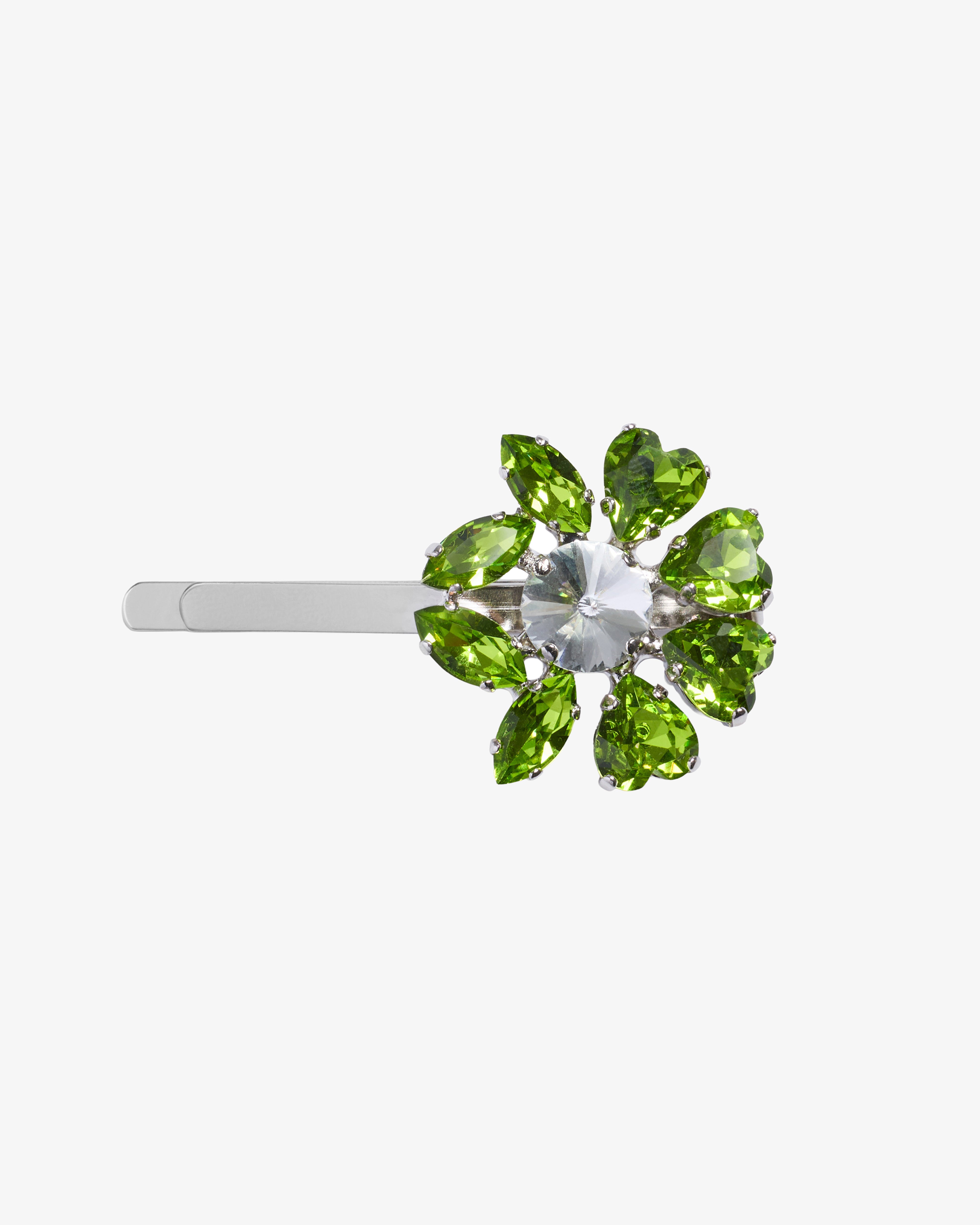 SIMONE ROCHA W: Mini Heartbloom Hair Clip (Green /Crystal) | DSMG