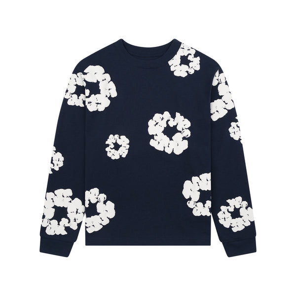 DENIM TEARS - Long Sleeve Cotton Wreath Tee  - (Navy)