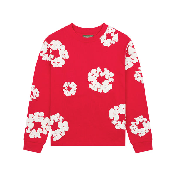 DENIM TEARS - Long Sleeve Cotton Wreath Tee  - (Red)