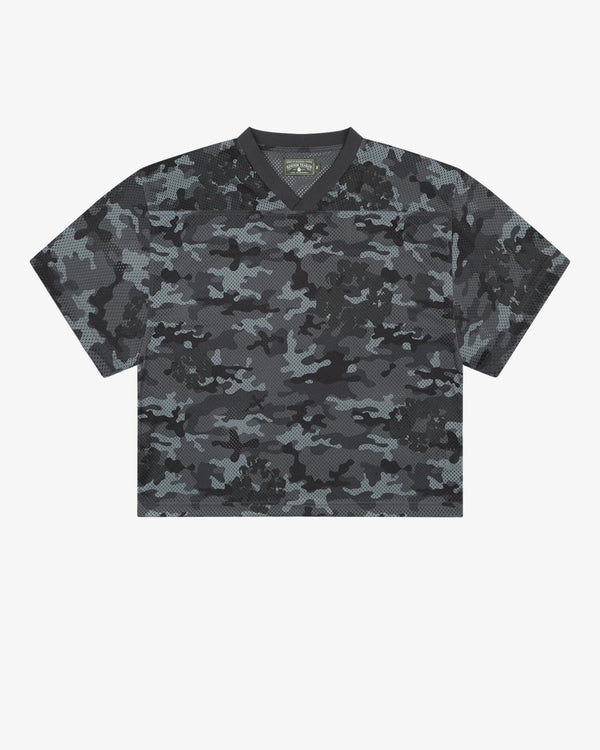 DENIM TEARS - Camo Cotton Wreath Mesh Football Top - (Black Camo)