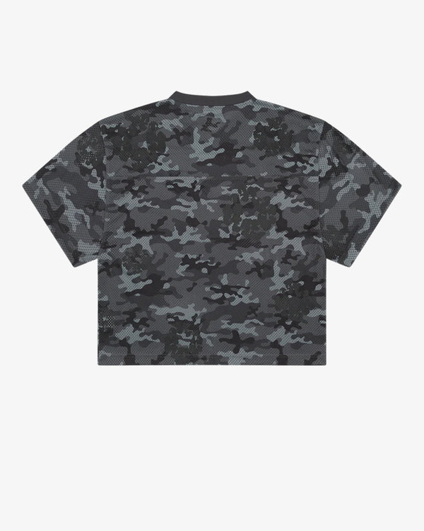 DENIM TEARS - Camo Cotton Wreath Mesh Football Top - (Black Camo)