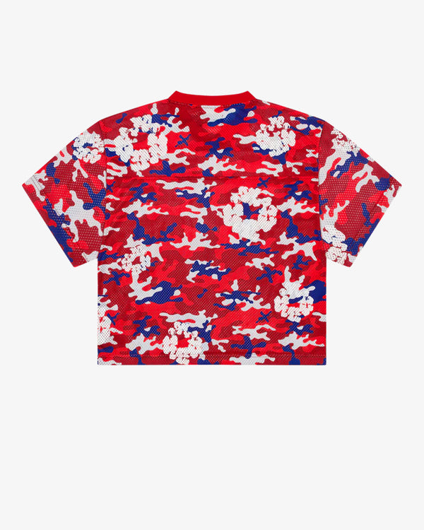 DENIM TEARS - Camo Cotton Wreath Mesh Football Top - (Red Camo)