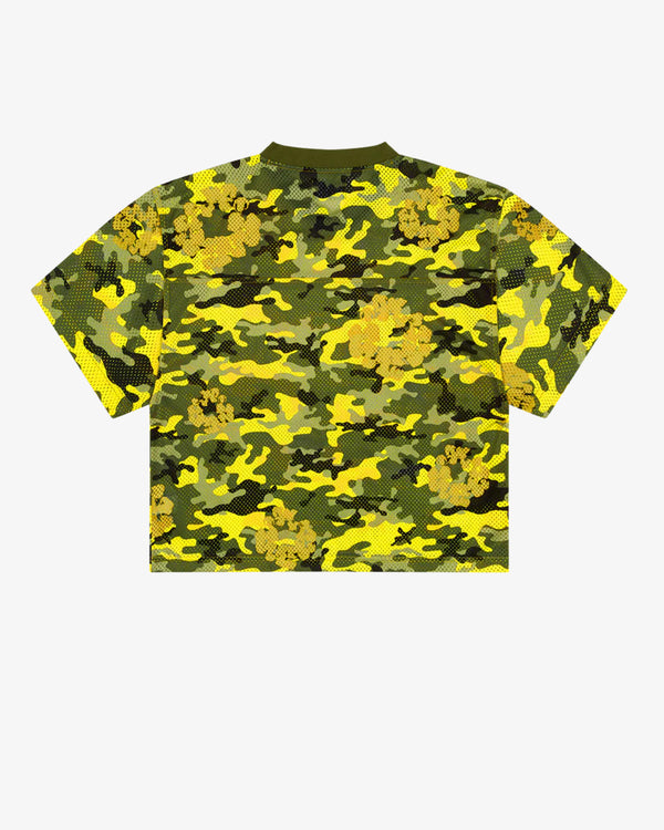 DENIM TEARS - Camo Cotton Wreath Mesh Football Top - (Yellow Camo)