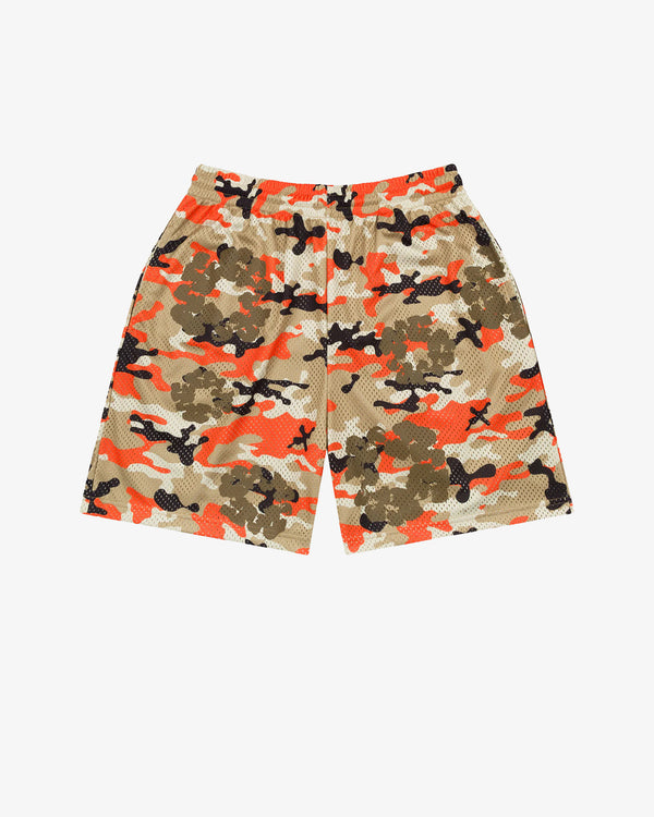 DENIM TEARS - Camo Cotton Wreath Mesh Shorts - (Brown/ Orange)