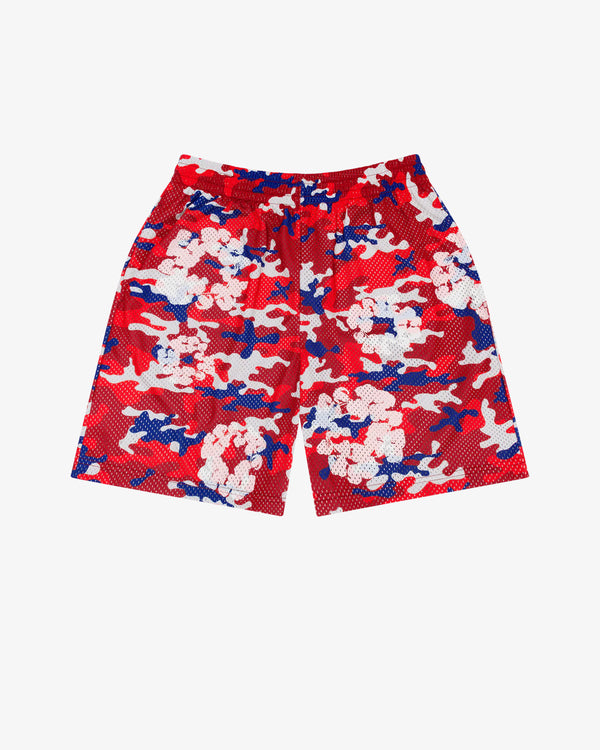 DENIM TEARS - Camo Cotton Wreath Mesh Shorts - (Red)