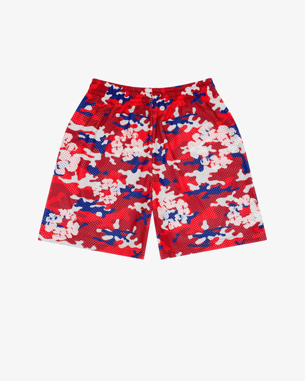 DENIM TEARS - Camo Cotton Wreath Mesh Shorts - (Red)
