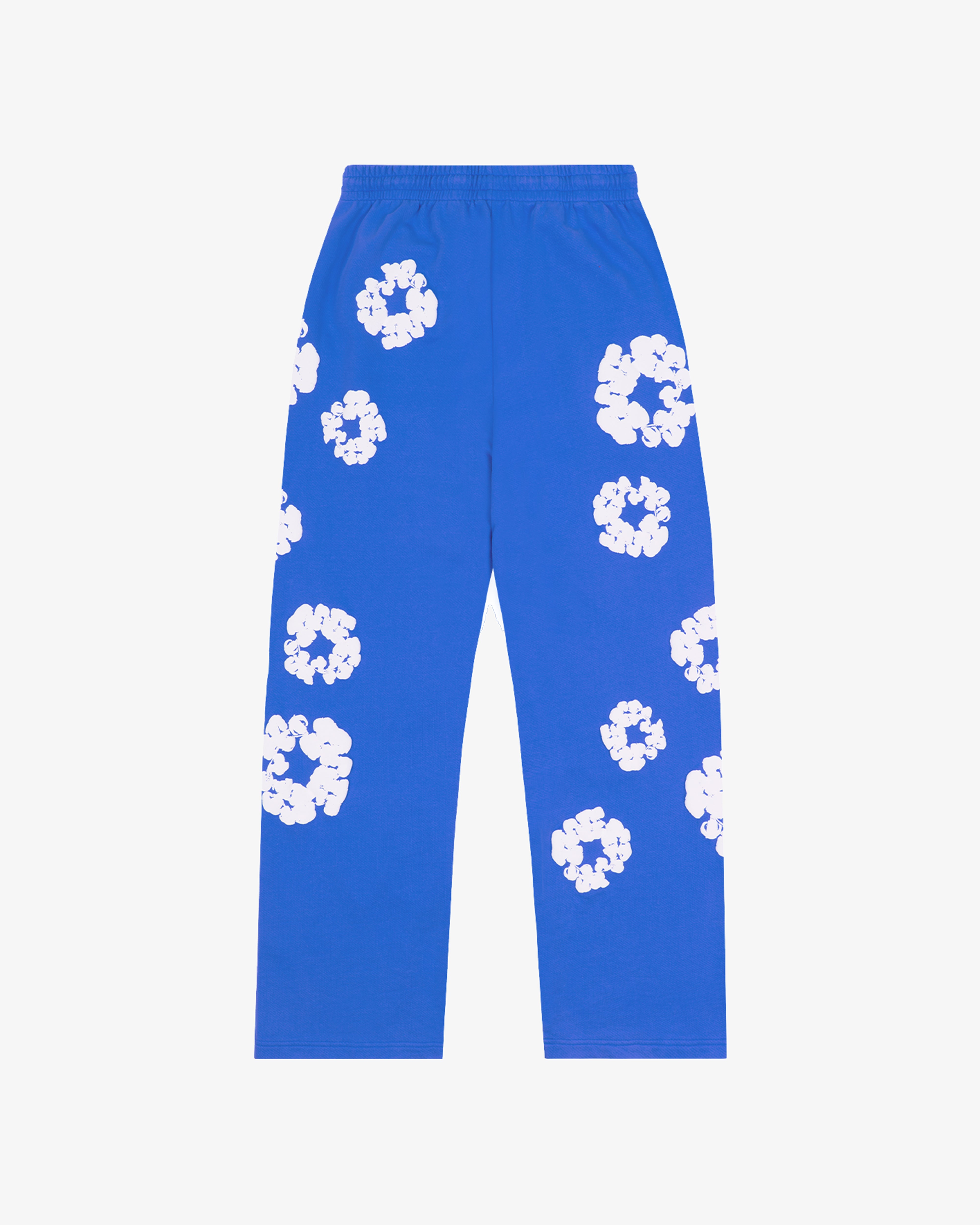 DENIM TEARS: Cotton Wreath Open Hem Sweatpants (Blue) | DSMG E-SHOP