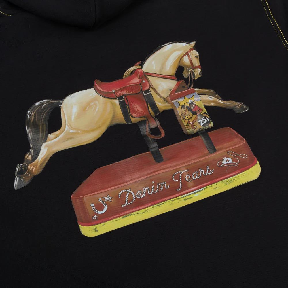 DENIM TEARS: Coin-Operated Horse Zip Hoodie (Black) | DSMG E-SHOP DENIM TEARS: Coin-Operated Horse Zip Hoodie (Black) | DSMG E-SHOP