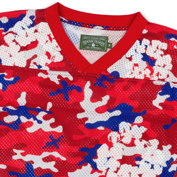 DENIM TEARS - Camo Cotton Wreath Mesh Football Top - (Red Camo)
