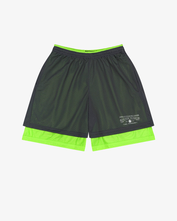 DENIM TEARS - Double Layer Mesh Short Grey - (Grey / Lime)