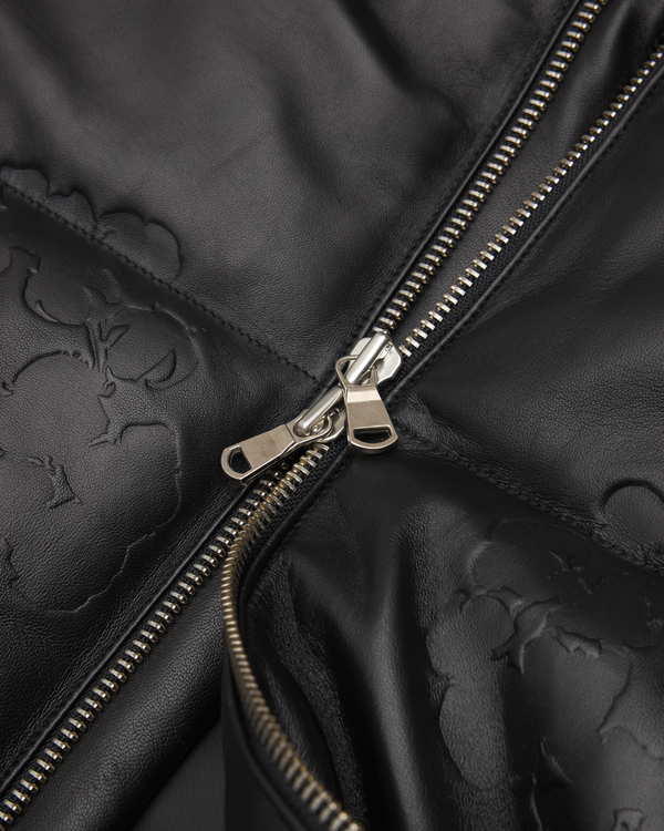 DENIM TEARS - Embossed Leather Wreath Puffer Jacket - (Black)