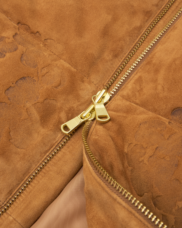 DENIM TEARS - Embossed Leather Wreath Puffer Jacket - (Brown)