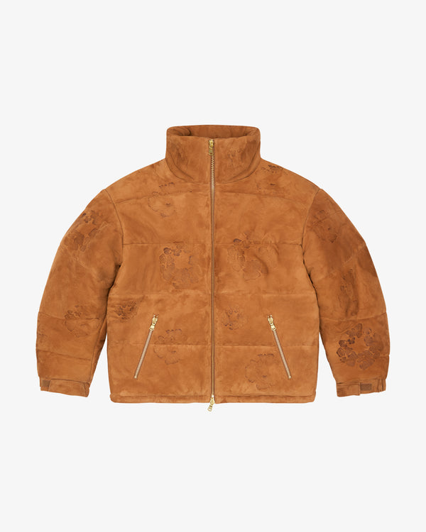 DENIM TEARS - Embossed Leather Wreath Puffer Jacket - (Brown)