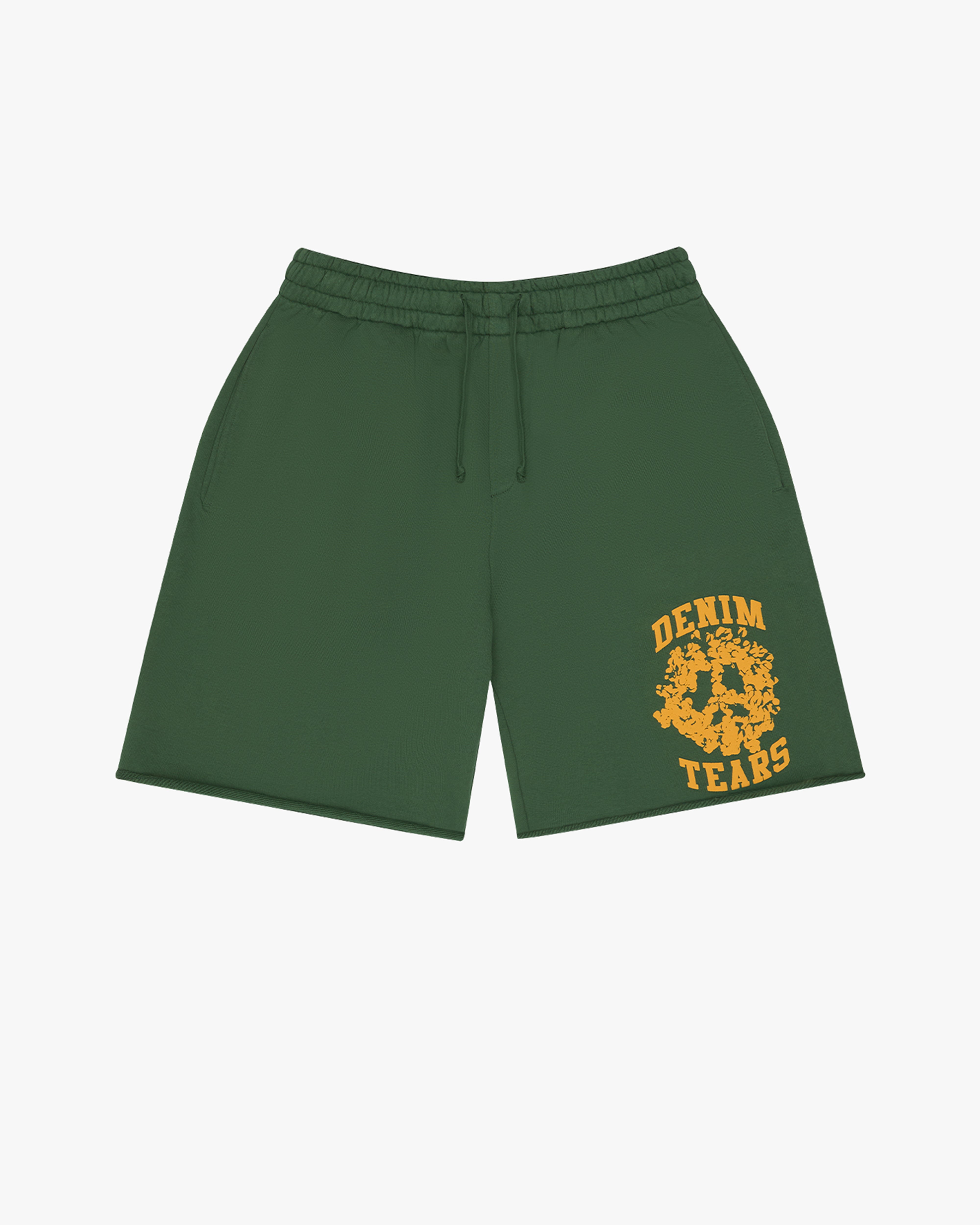 DENIM TEARS: Denim University Sweatshort (Green/Yellow) | DSMG E-SHOP