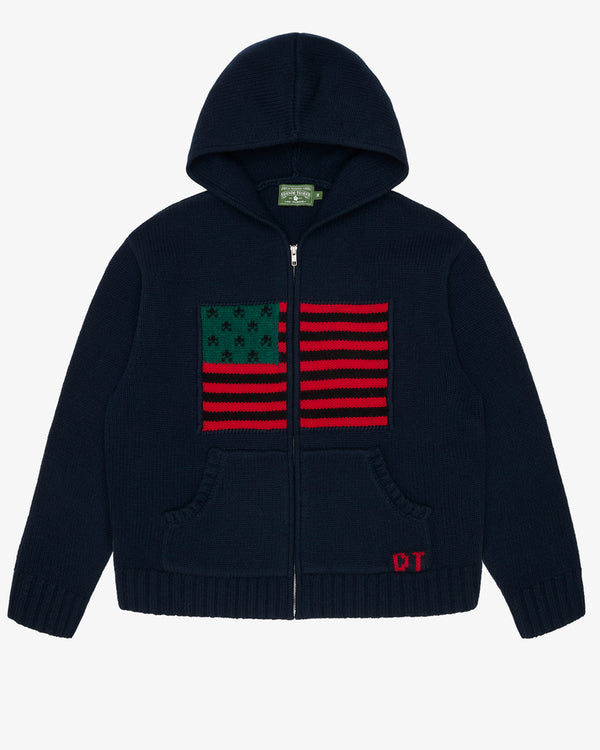 DENIM TEARS - Hooded Zip Knit - (Navy)