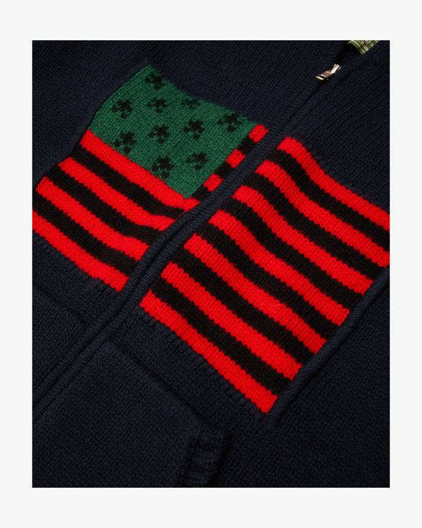 DENIM TEARS - Hooded Zip Knit - (Navy)