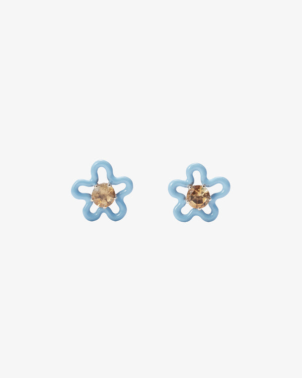 BEA BONGIASCA - Flower Stud Earrings In 9Kt Ye - (Baby Blue)