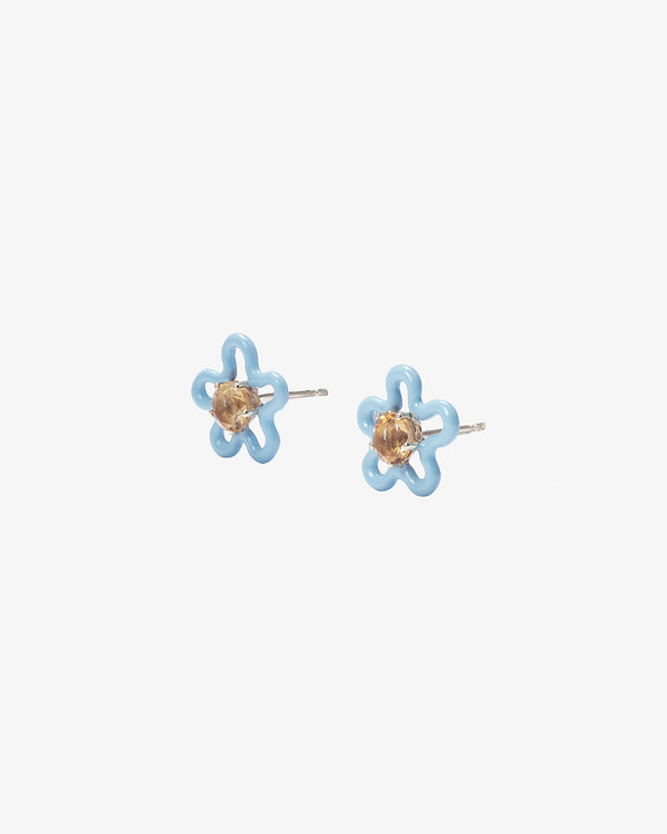 BEA BONGIASCA - Flower Stud Earrings In 9Kt Ye - (Baby Blue)