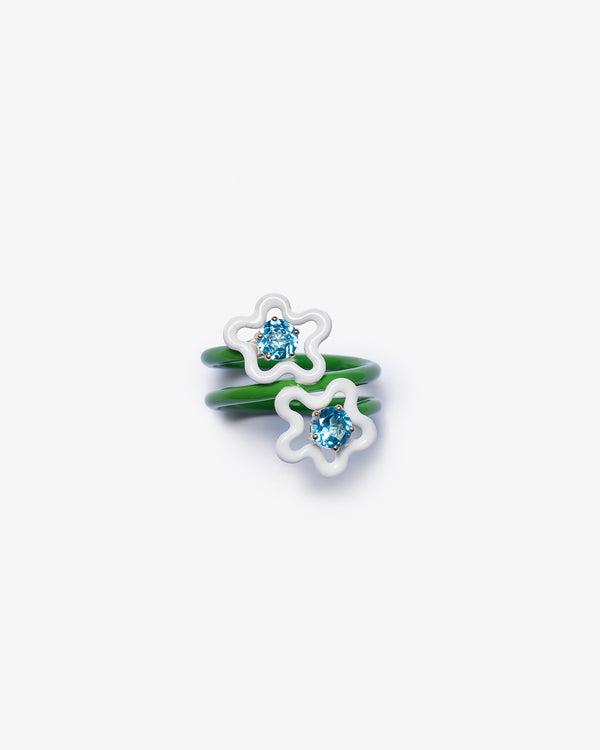 BEA BONGIASCA - Double Flower Ring In 9Kt Yell - (Green/ White)