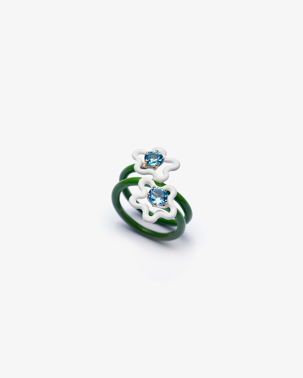 BEA BONGIASCA - Double Flower Ring In 9Kt Yell - (Green/ White)