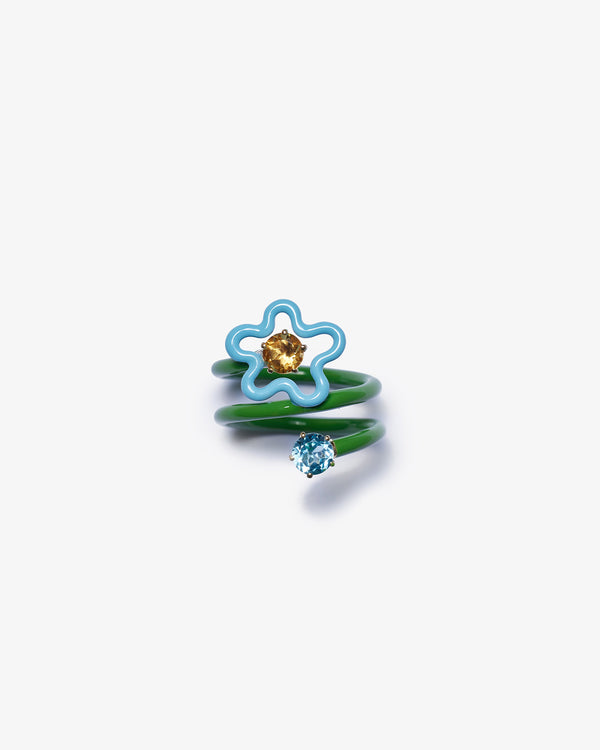 BEA BONGIASCA - Single Flower Ring In 9Kt Yell - (Gold /Silver /Green/ Blue)