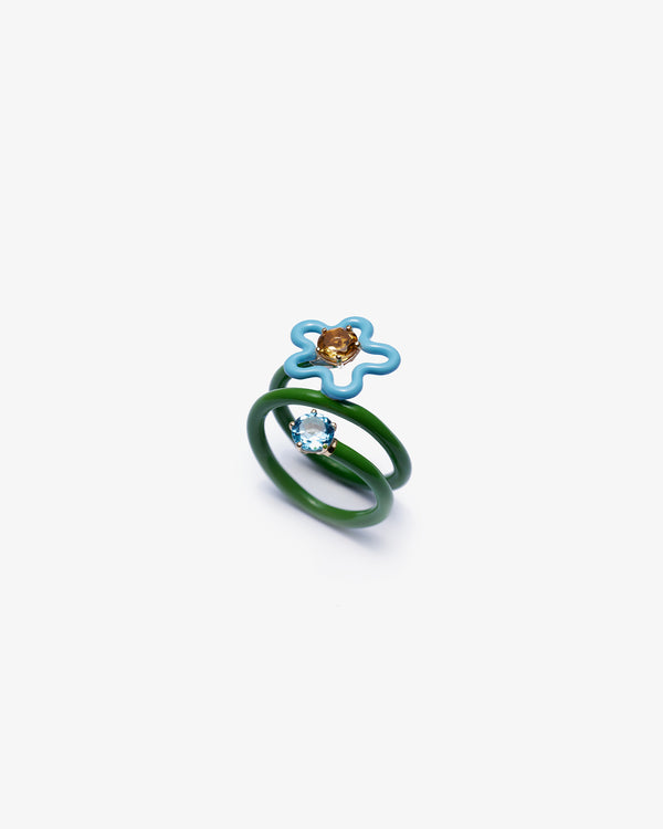 BEA BONGIASCA - Single Flower Ring In 9Kt Yell - (Gold /Silver /Green/ Blue)