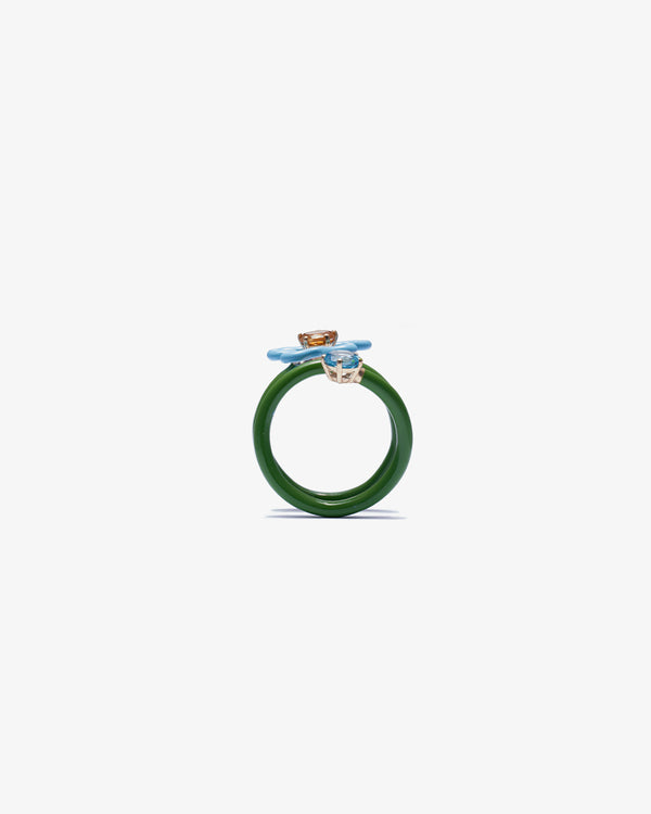 BEA BONGIASCA - Single Flower Ring In 9Kt Yell - (Gold /Silver /Green/ Blue)