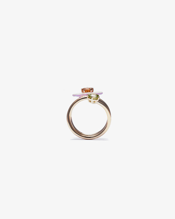 BEA BONGIASCA - Single Flower Ring In 9Kt Yell - (Sp Gold/ Silver/ Pink Enamel)