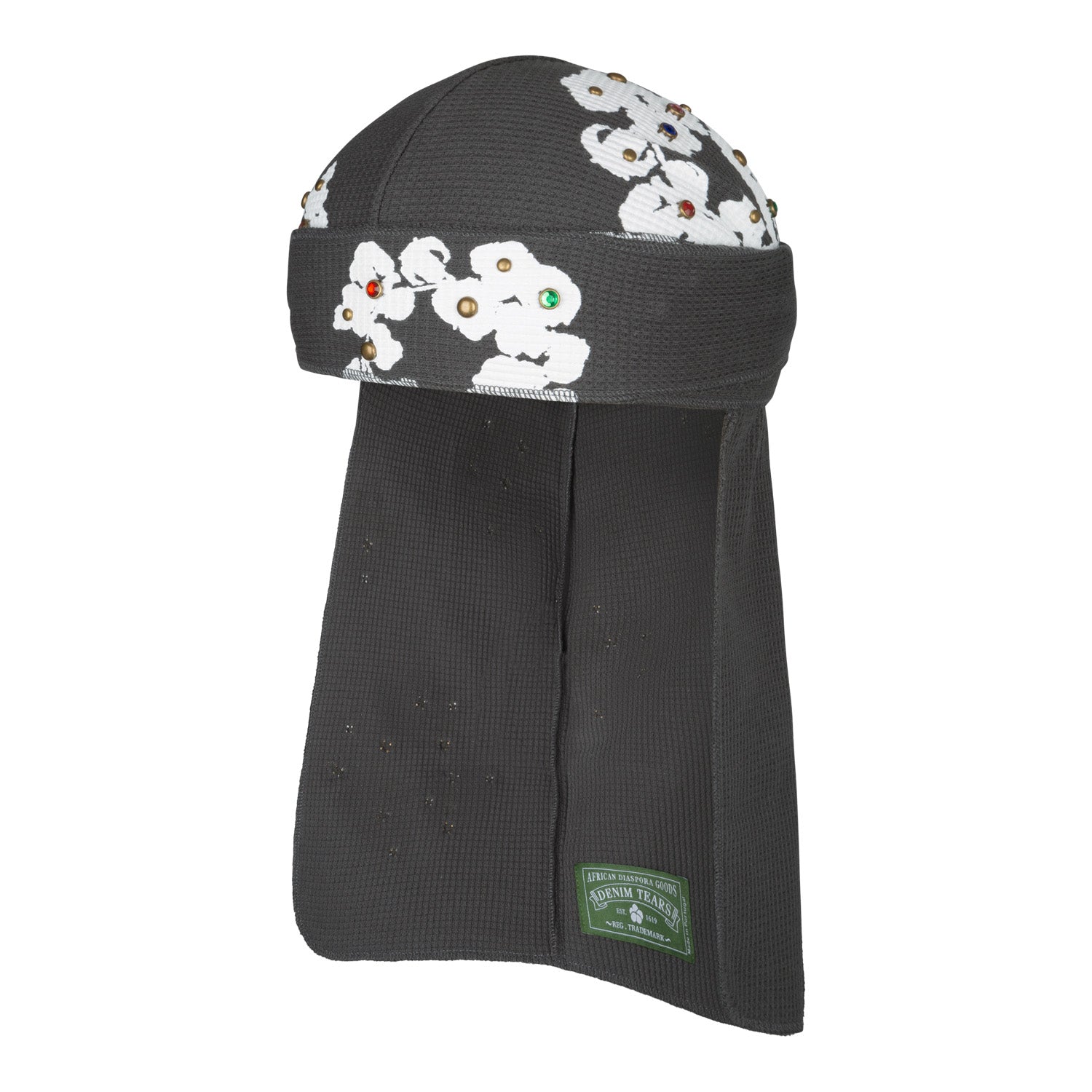 DENIM TEARS: Rhinestone Du Rag (V Black) | DSMG E-SHOP 