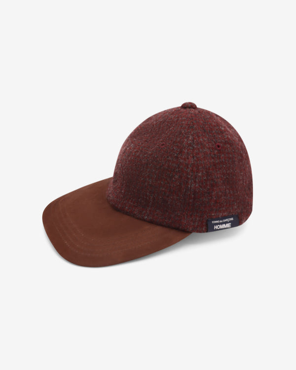 COMME DES GARCONS HOMME - Wool Herringbone Fabric Fulled X Leather Hats - (Burgundy X Brown)