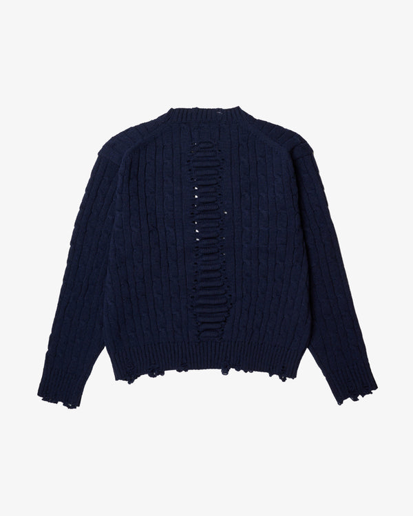 DOUBLET - Rib Cage Cable Knit Pullover - (Navy)