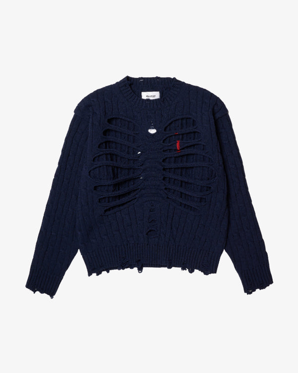 DOUBLET - Rib Cage Cable Knit Pullover - (Navy)