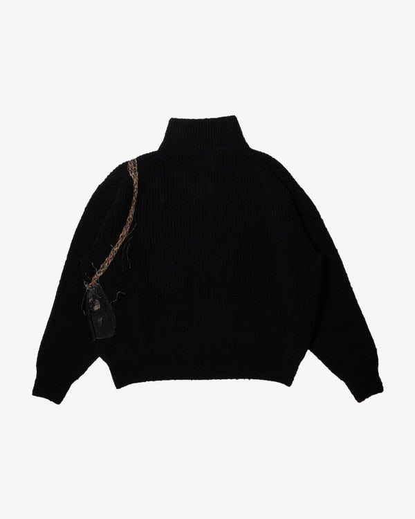 DOUBLET - Trompe L’Oeil Embroidery Half Zip Knit - (Black)