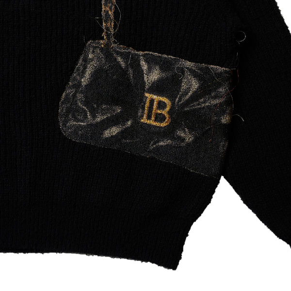 DOUBLET - Trompe L’Oeil Embroidery Half Zip Knit - (Black)