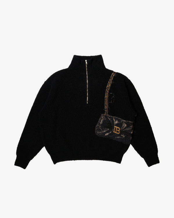 DOUBLET - Trompe L’Oeil Embroidery Half Zip Knit - (Black)