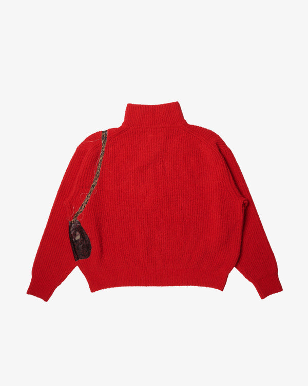 DOUBLET - Trompe L’Oeil Embroidery Half Zip Knit - (Red)