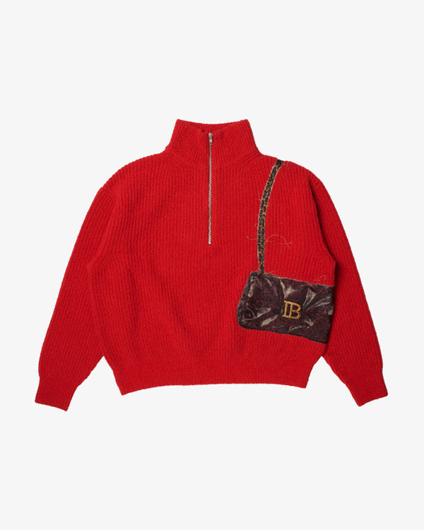 DOUBLET - Trompe L’Oeil Embroidery Half Zip Knit - (Red)