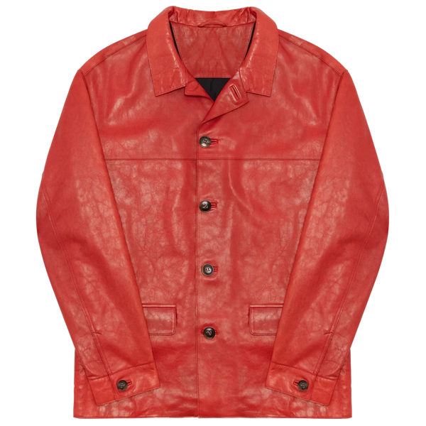 DENIM TEARS - Red Guts Leather Car Jacket - (Red)