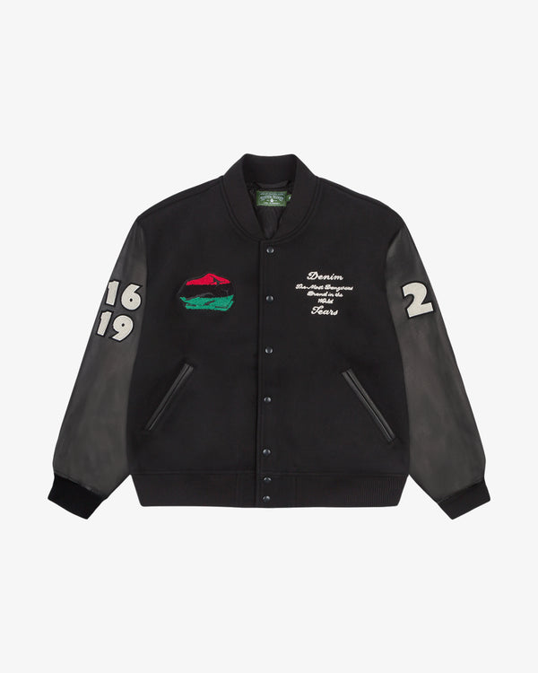 DENIM TEARS - Peace Wreath Varsity Jacket - (Black)