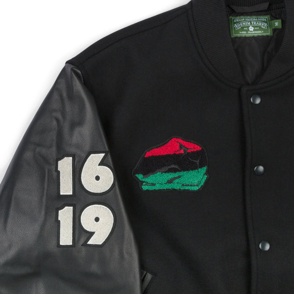 DENIM TEARS - Peace Wreath Varsity Jacket - (Black)