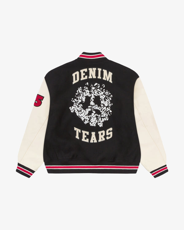 DENIM TEARS - Peace Wreath Varsity Jacket - (Black/White)