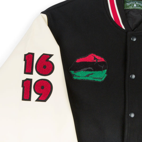 DENIM TEARS - Peace Wreath Varsity Jacket - (Black/White)