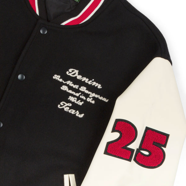 DENIM TEARS - Peace Wreath Varsity Jacket - (Black/White)