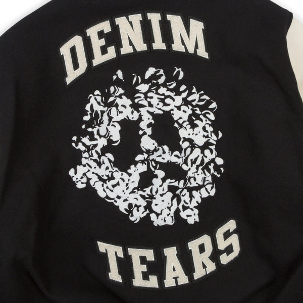 DENIM TEARS - Peace Wreath Varsity Jacket - (Black/White)