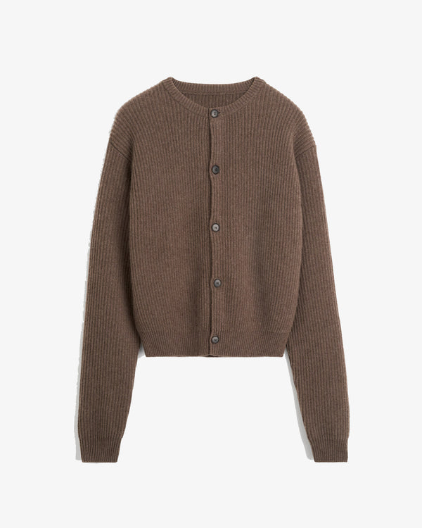 AURALEE × TEKLA - W Super Fine Wool Cashmere Rib Knit Crew-Neck Cardigan - (Soil Brown)