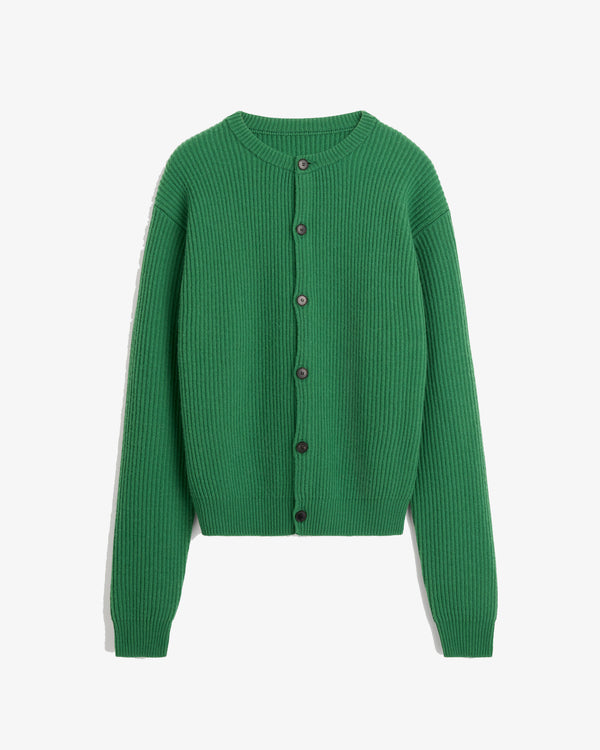 AURALEE × TEKLA - M Super Fine Wool Cashmere Rib Knit Crew-Neck Cardigan - (Forest Green)