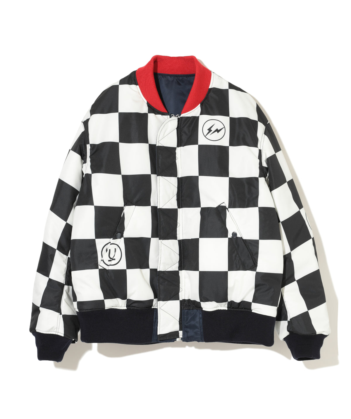 UNDERCOVER X FRAGMENT: Checker Reversible Ma-1 (Frgmt (Navy 