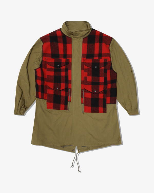 JUNYA WATANABE MAN - Cotton Canvas Bio-Treated X Mackinaw Wool Filson W Name - (Khaki X Red/Blk)