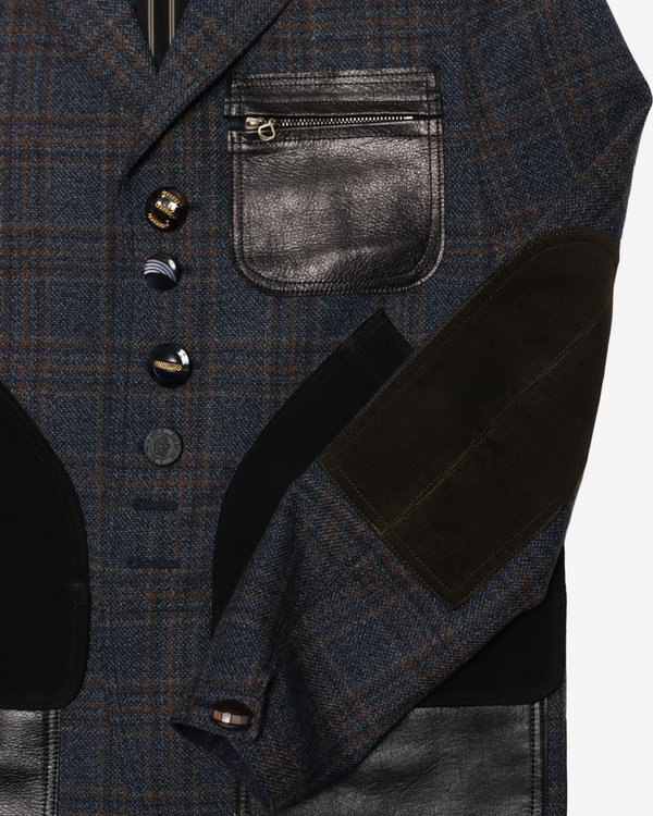 JUNYA WATANABE MAN - Wool Check X Cowhide Jackets - (Nvy/Bgdy X Black)