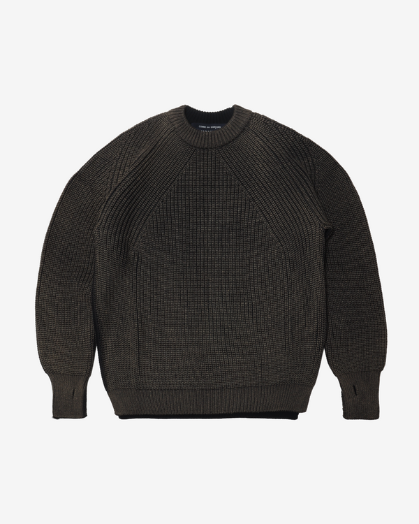 COMME DES GARCONS HOMME - Wool Worsted Half-Cardigan Bleach Treated Batoner Knitwear - (Navy)